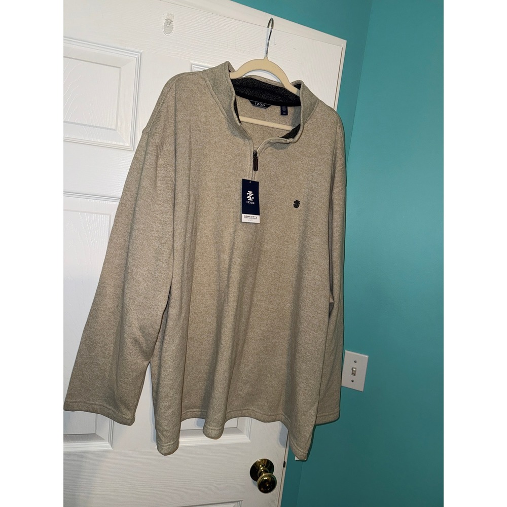 Izod Mens Quarter Zip Pullover Sweater Tan Oatmeal Heather Mock Neck 4XB NWT